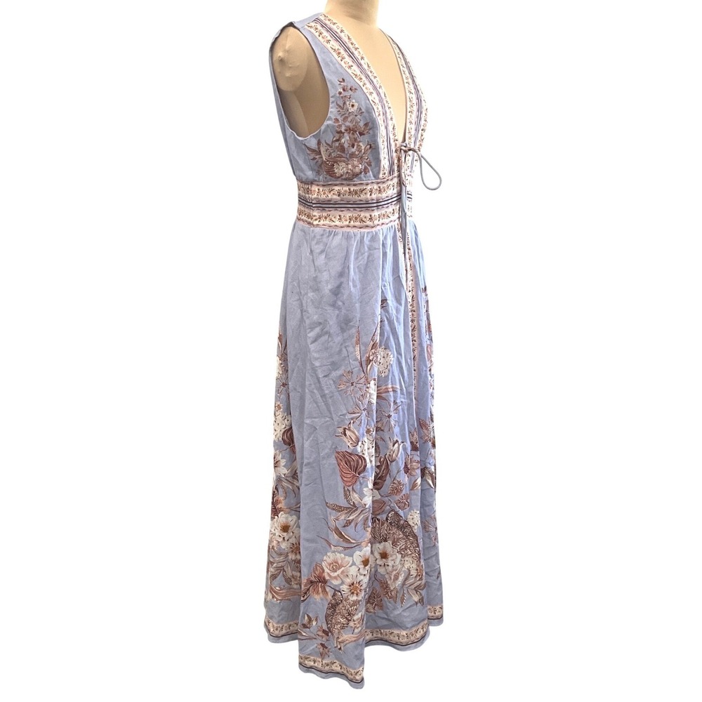 Caroline Constas Grecian Floral Linen Blend Maxi Dress Blue Boho Pokets S NWT - Picture 6 of 15